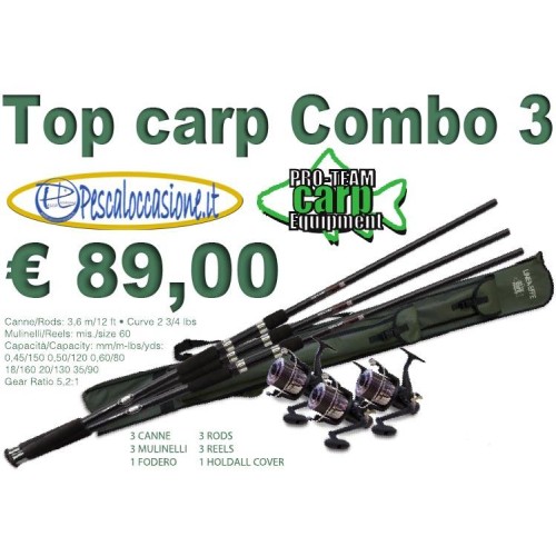 Combo kit Carpfishing 3 canne 3 mulinelli 1 fodero Lineaeffe