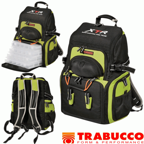 Tan Backpack XTR Surf Team Trebuchet with Boxes Equipment, fishing rods and fishing reels